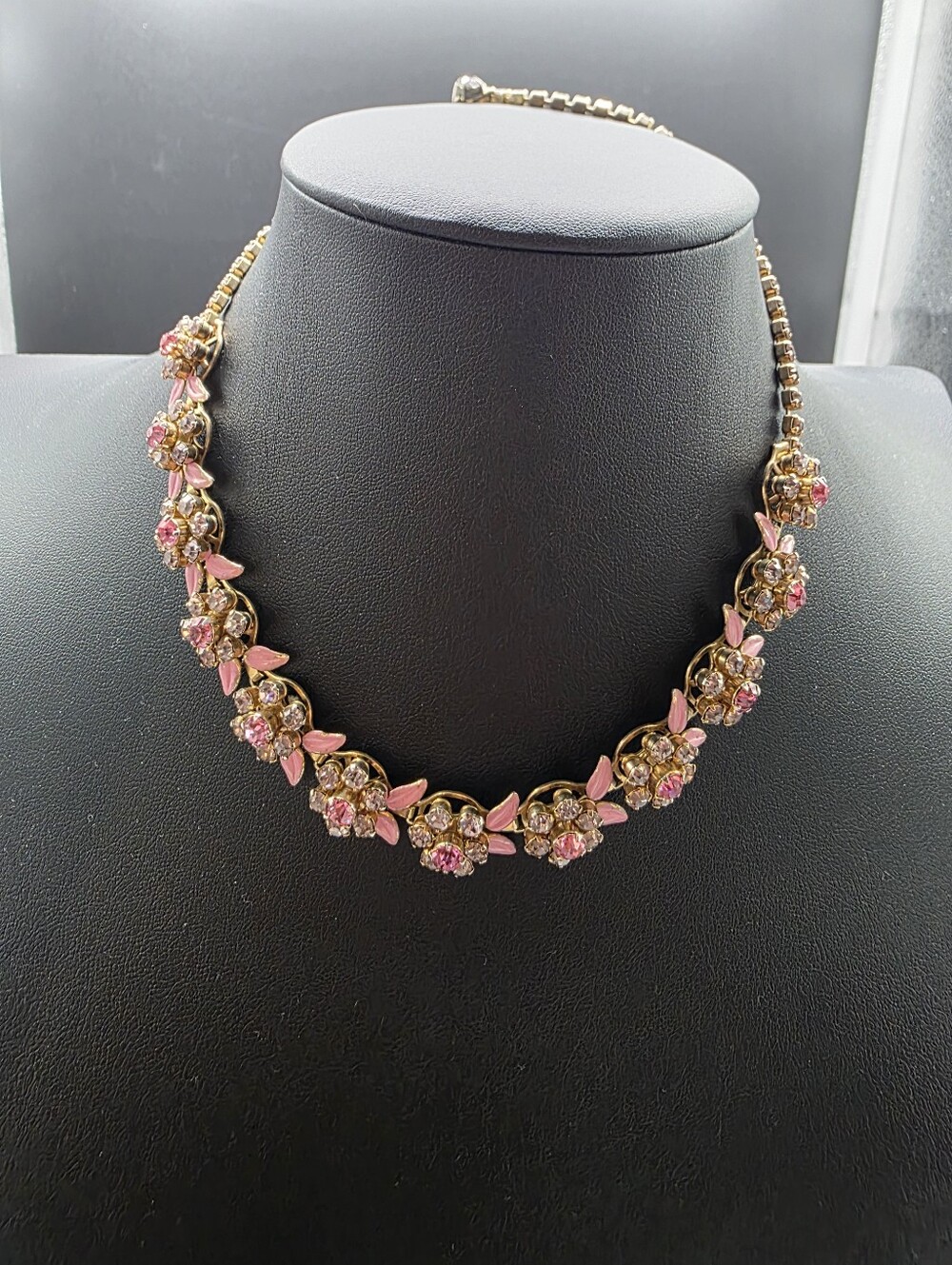 Vintage Gold-Tone Pink Crystal Tennis Bracelet